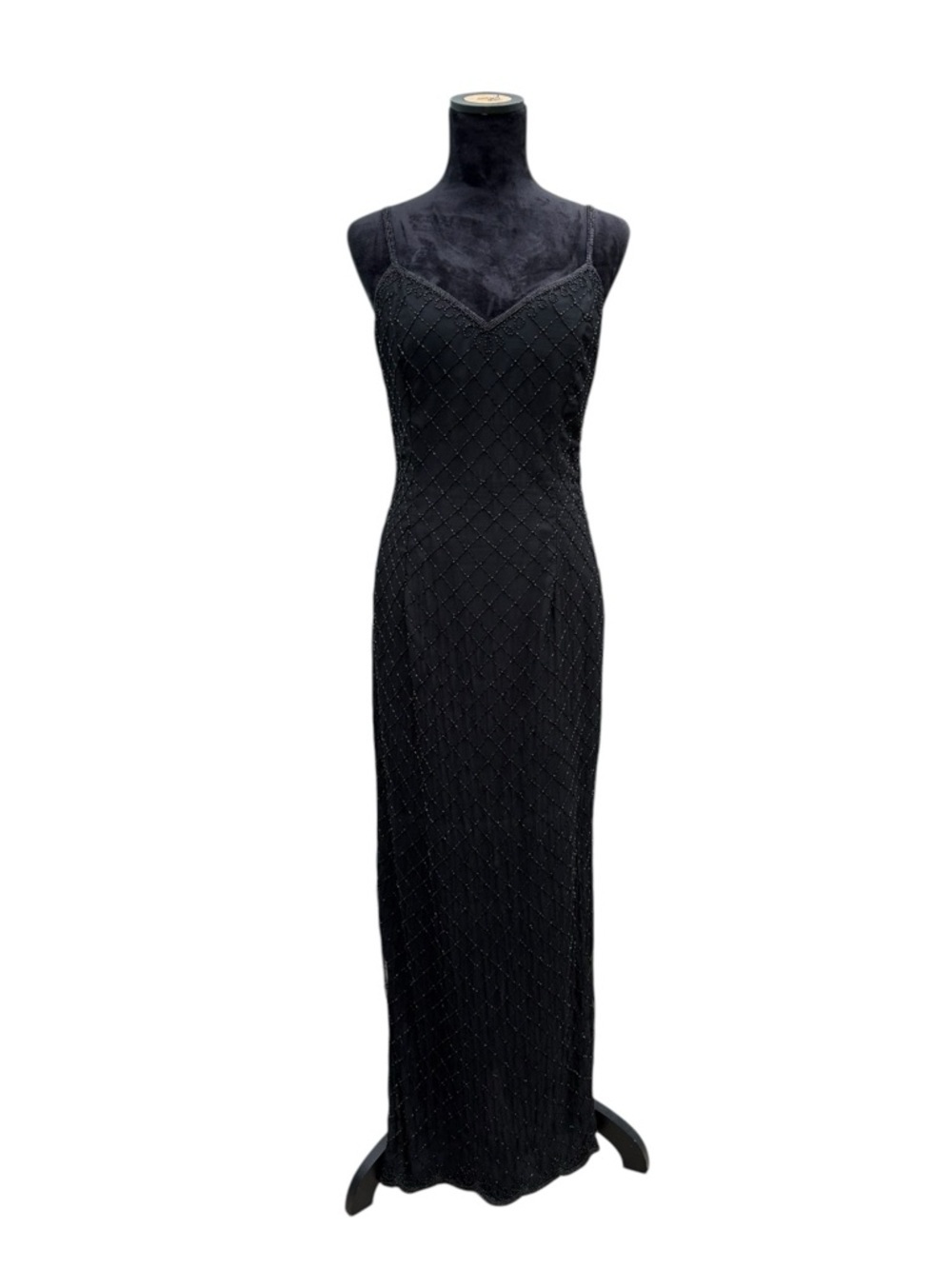 Vintage Stenay Black Silk Beaded Formal Slip Dress Sz 10